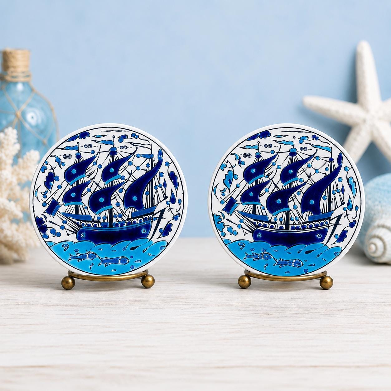 陶器 壁掛け 船のデザイン JYVYMA Blue White Pottery Ship Nautical - Etsy