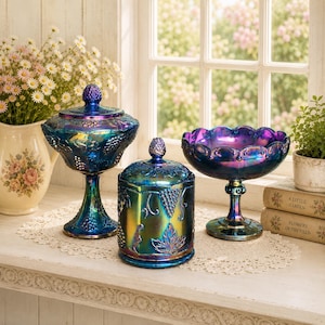 Blue Carnival Glass - Etsy