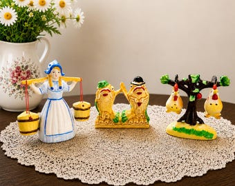 Vintage Ceramic Salt & Pepper Shakers – Dutch Girl, Fish, Rooster Tree Figurines