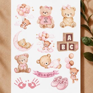 Nallebjörn Baby Girl Onesie Dekorationsstation Kit, Stryk-på-transfers, Babyshower-aktivitet