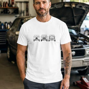 Land Rover Series 1 Defender 90 & L663 Three Generations T-Shirt — Gildan 64000 Softstyle, LandRover 110 Landy Gift, Illustrated Graphic Tee