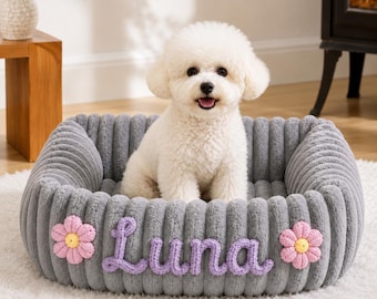 Cama personalizada para cães, cama bordada sob medida para animais de estimação, cama macia e relaxante para cães e gatos, cama para filhotes em imitação de pele de coelho, presente para animais de estimação
