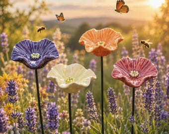 Bain d'abeille floral fait main en céramique, Mangeoire d'eau pour pollinisateurs, Station d'abreuvement pour abeilles papillons, Décoration de jardin fleuri, Art de jardin extérieur, Cadeau de jardin