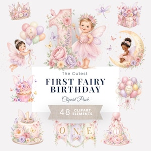 Clipart di fatine ad acquerello per compleanno, immagini di neonati carini per inviti, design per baby shower, decorazioni per la cameretta, junk journal e scrapbooking