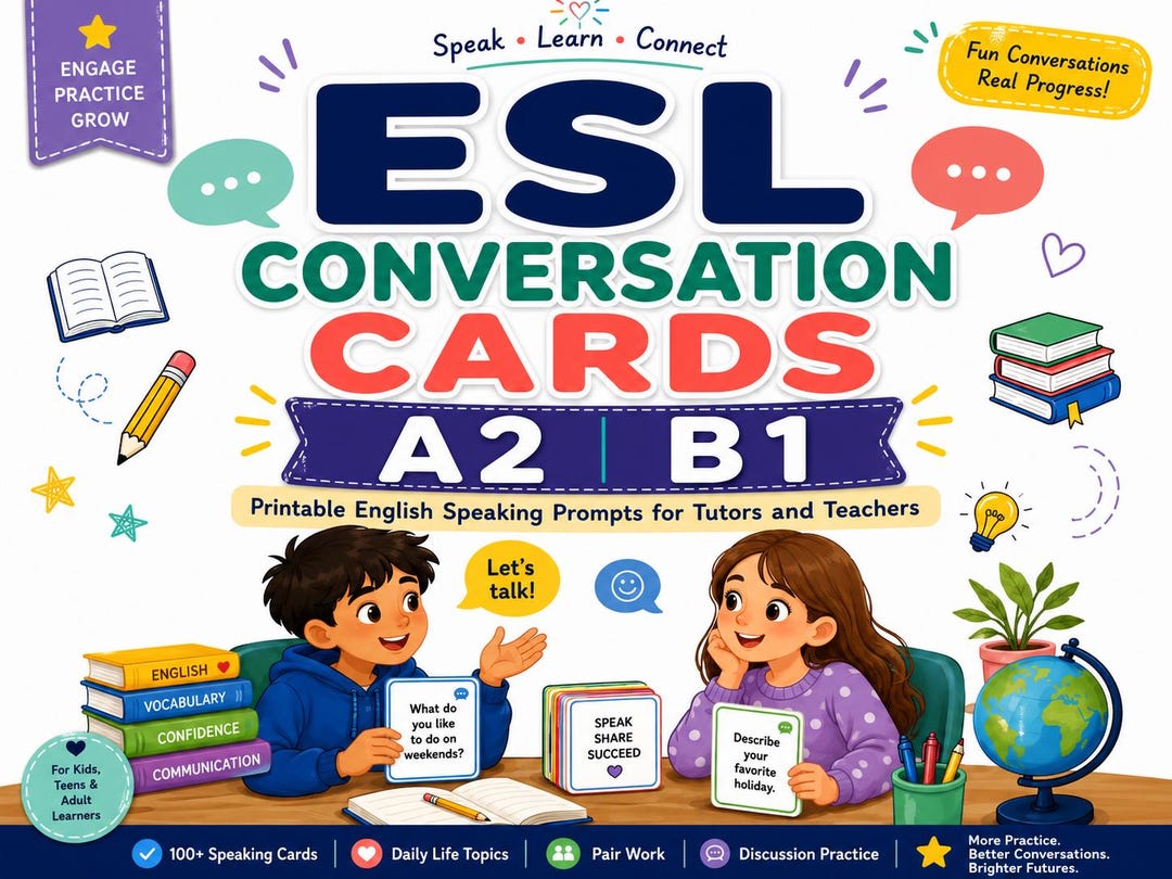 ESL Conversation Cards A2 B1, Printable English Speaking Questions for ...