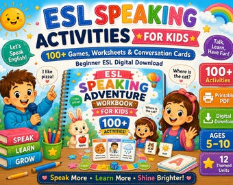 ESL Speaking Adventure Bundle for Kids | 100+ Activities, Vocabulary, Speaking Cards, Grammar, Games, Worksheets.