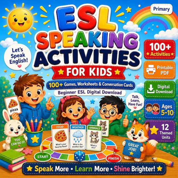 ESL Speaking Adventure Bundle for Kids | 100+ Activities, Vocabulary, Speaking Cards, Grammar, Games, Worksheets.