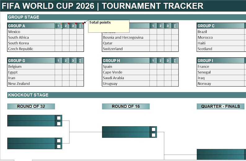 World Cup 2026 Excel Spreadsheet Tournament Tracker (PDF Bracket
