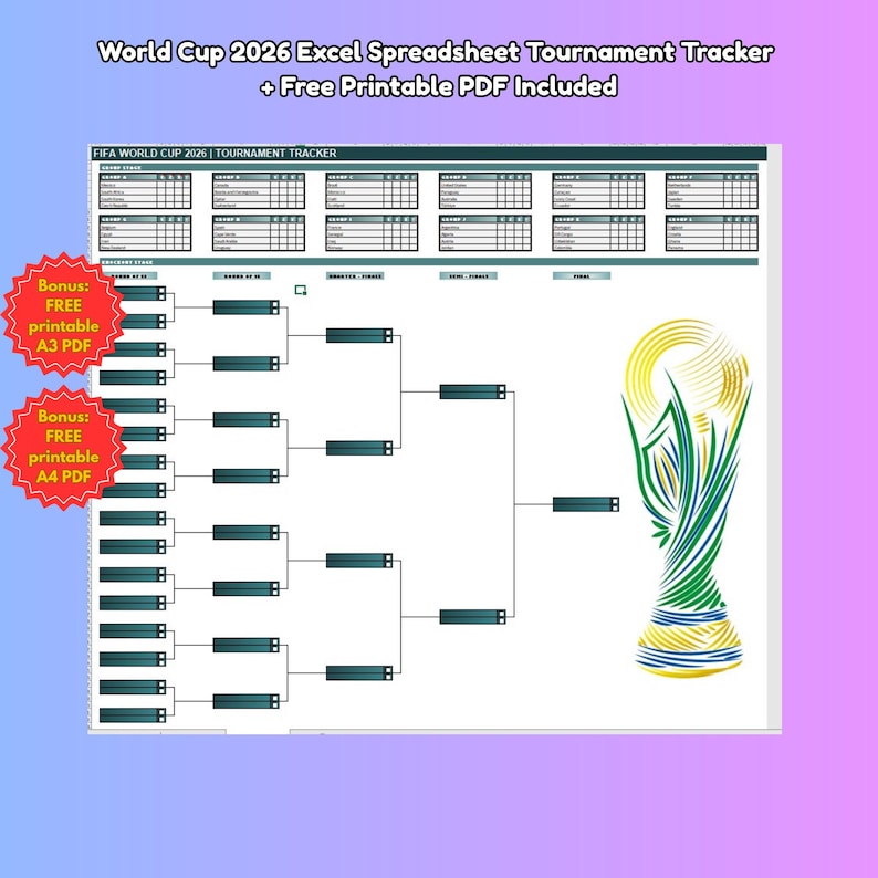 World Cup 2026 Excel Spreadsheet Tournament Tracker (PDF Bracket ...