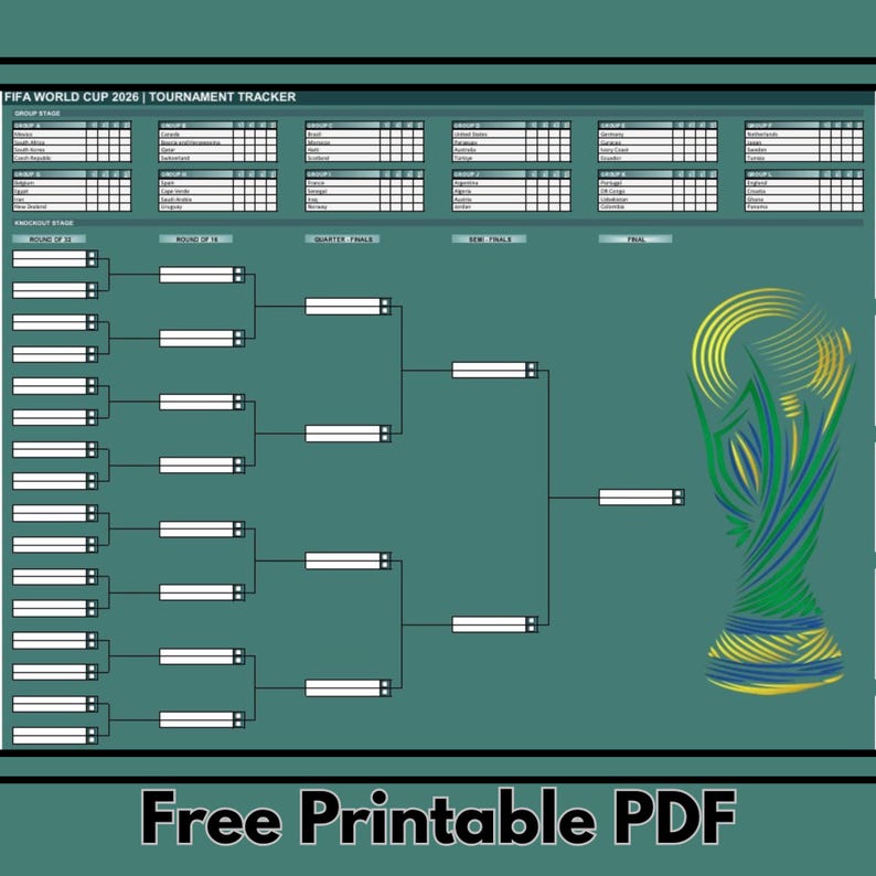 World Cup 2026 Excel Spreadsheet Tournament Tracker (PDF Bracket ...