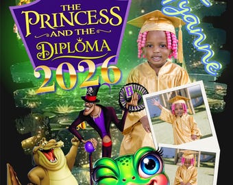 Graduation Template Princess & the Diploma *INSTANT DOWNLOAD*