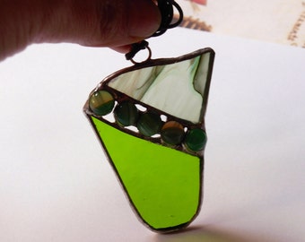 vidrio de color verde colgante con cuentas de ágata