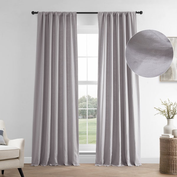Earl Grey French Linen Curtains, Room Darkening - Single Panel Rod Pocket Curtains, Luxury Drapes for Living Room, Bedroom Curtains