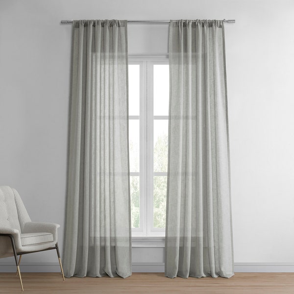Paris Greige Sheer Curtains, Textured Faux Linen Curtains, Single Panel Window Curtains for Living Room, Bedroom Curtains, Luxury Drapes