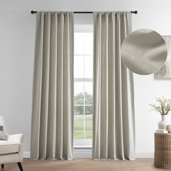 Dove Grey French Linen Curtains, Room Darkening - Single Panel Rod Pocket Curtains, Luxury Drapes for Living Room, Bedroom Curtains