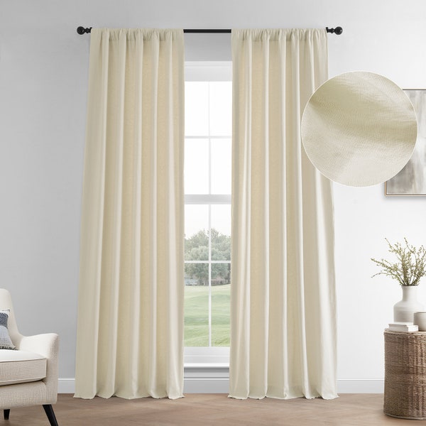Light Ivory French Linen Curtains, Room Darkening Curtains Single Panel Rod Pocket Curtains, Luxury Drapes for Living Room, Bedroom Curtains