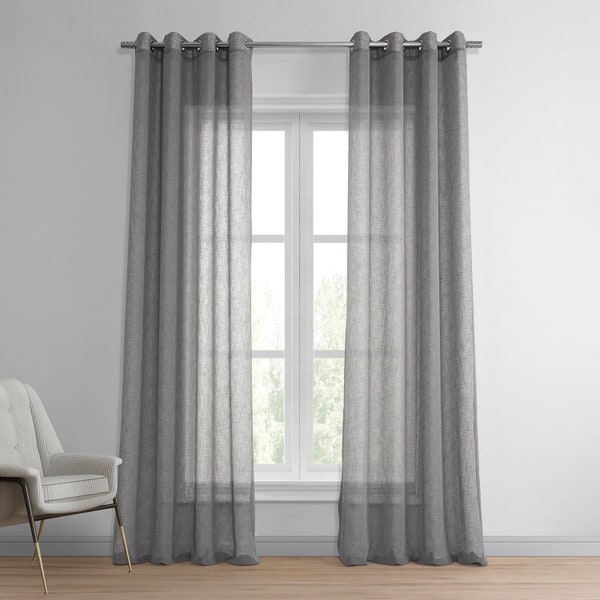 Mist Textured Gray Sheer Curtains, Faux Linen Grommet Curtains for Living Room and Bedroom, Single Panel luxury Window Curtains