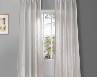 Ashen White Textured Faux Linen Curtains, Light Filtering Sheer Curtains, Single Panel Window Curtains for Living Room, Bedroom Curtains