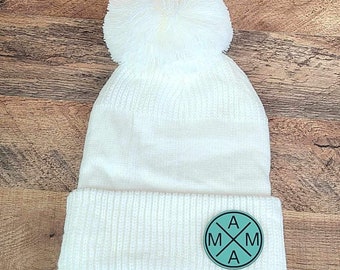 MAMA | Leatherette Patch Pom Beanie