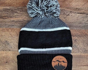 Let it Snow | Leatherette Patch Pom Beanie