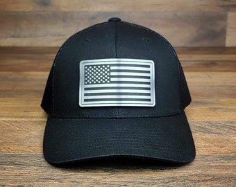 US Flag Brushed Aluminum Acrylic | Classic Trucker Hat