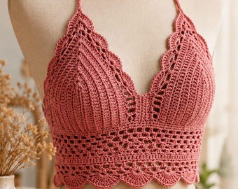 Boho Bralette Crochet Pattern, Halter Top Tutorial, Beginner Friendly (PDF Download)