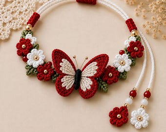 Crochet Butterfly Bracelet Pattern PDF | Floral Beaded Bracelet Tutorial | Digital Download