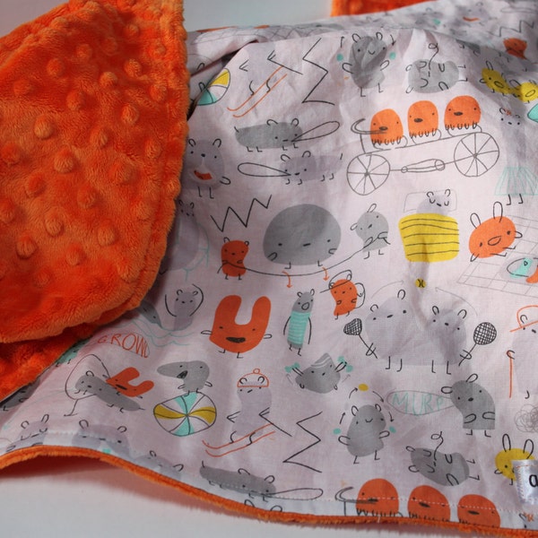 VENTE, couverture de bébé Baby Blanket, bio, couverture de bébé de monstres avec Orange Minky