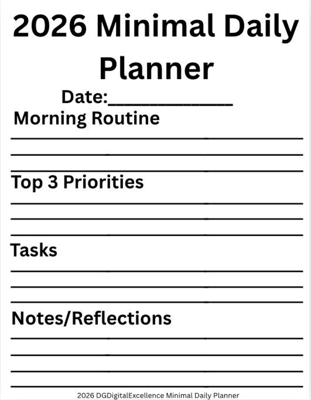 2026 Minimal Daily Planner | Printable PDF | Simple Undated Daily