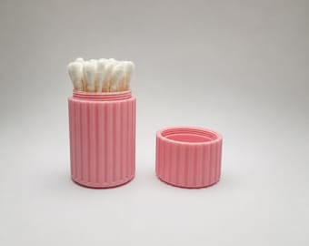 Porta-cotonetes rosa fofo | Organizador de banheiro impresso em 3D | Recipiente para guardar cotonetes | Decoração para penteadeira | Organizador de mesa minimalista