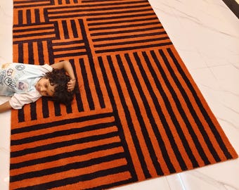 Handtuffted oreng black horijentle rugs