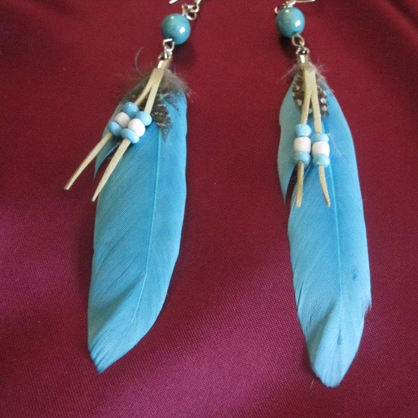 turquoised and suede feather earrings