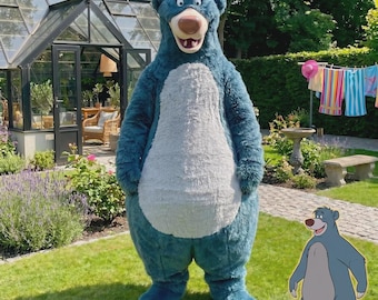 Disfraz de mascota de oso Baloo para adulto, traje de piel azul profesional, atuendo gigante de la jungla, ropa para fiestas de cumpleaños.