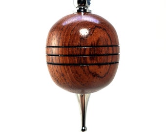 Bubinga Turned Wooden Ornament with Chrome Accents