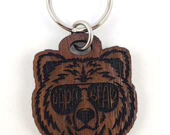 Laser Engraved Walnut Wood Keychain - "Papa Bear"