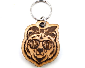 Laser Engraved Maple Wood Keychain - "Mama Bear"