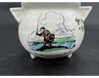 Set da zucchero aperto in ceramica vintage Carrigaline, Irlanda, per la pesca a mosca.