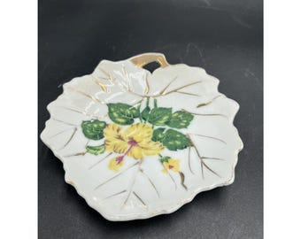 Plato decorativo vintage Nasco con diseño de hojas pintadas - Fabricado en Japón, 11,4 cm (4 1/2")