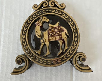 Vintage Camel Napkin Holder Brass Tone Metal
