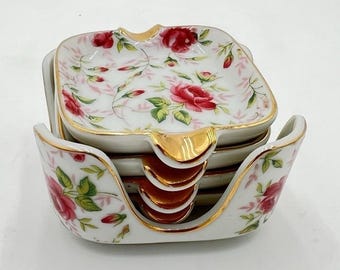 Linke Schale, Handbemaltes quadratisches Porzellangeschirr mit Blumenmuster, 666 R