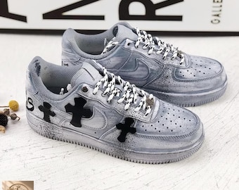 Custom Distressed Cross Sneakers: Gothic Streetwear Fashion, Inkjet Printed Unisex Shoes