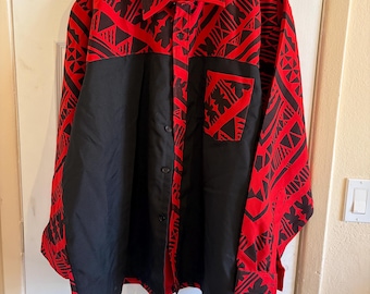 Man’s Samoan Long Sleeve tribal design shirt. Polynesian traditional designs and graphics for special occasions