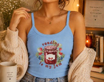 Reading Is My Jam Tank Top | Book Lover Tank | Cute Reader Shirt | Bookish Girl Summer Top | Cottagecore Reader Gift | Bibliophile Apparel