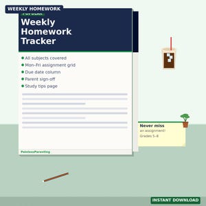 Hausaufgaben Tracker | Wochenplan - Mittelschule | Hausaufgaben Organigramm | Noten 5 6 7 8 | Studenten-Planer PDF