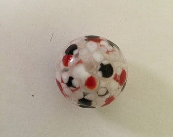 20mm Venetian Handblown Bead, Black & Red Italian Handcrafted Bead, Venetian Round Bead, Large Clear Glass Bead Dot Design in Red and Black