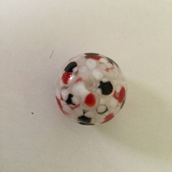 20mm Venetian Handblown Bead, Black & Red Italian Handcrafted Bead, Venetian Round Bead, Large Clear Glass Bead Dot Design in Red and Black