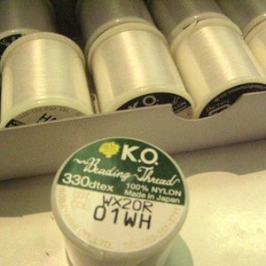K.O. Beading Thread, 100% Nylon Beading Thread, Japanese Bead Thread,  55 yd Thread Spool, White Nylon Bead Thread