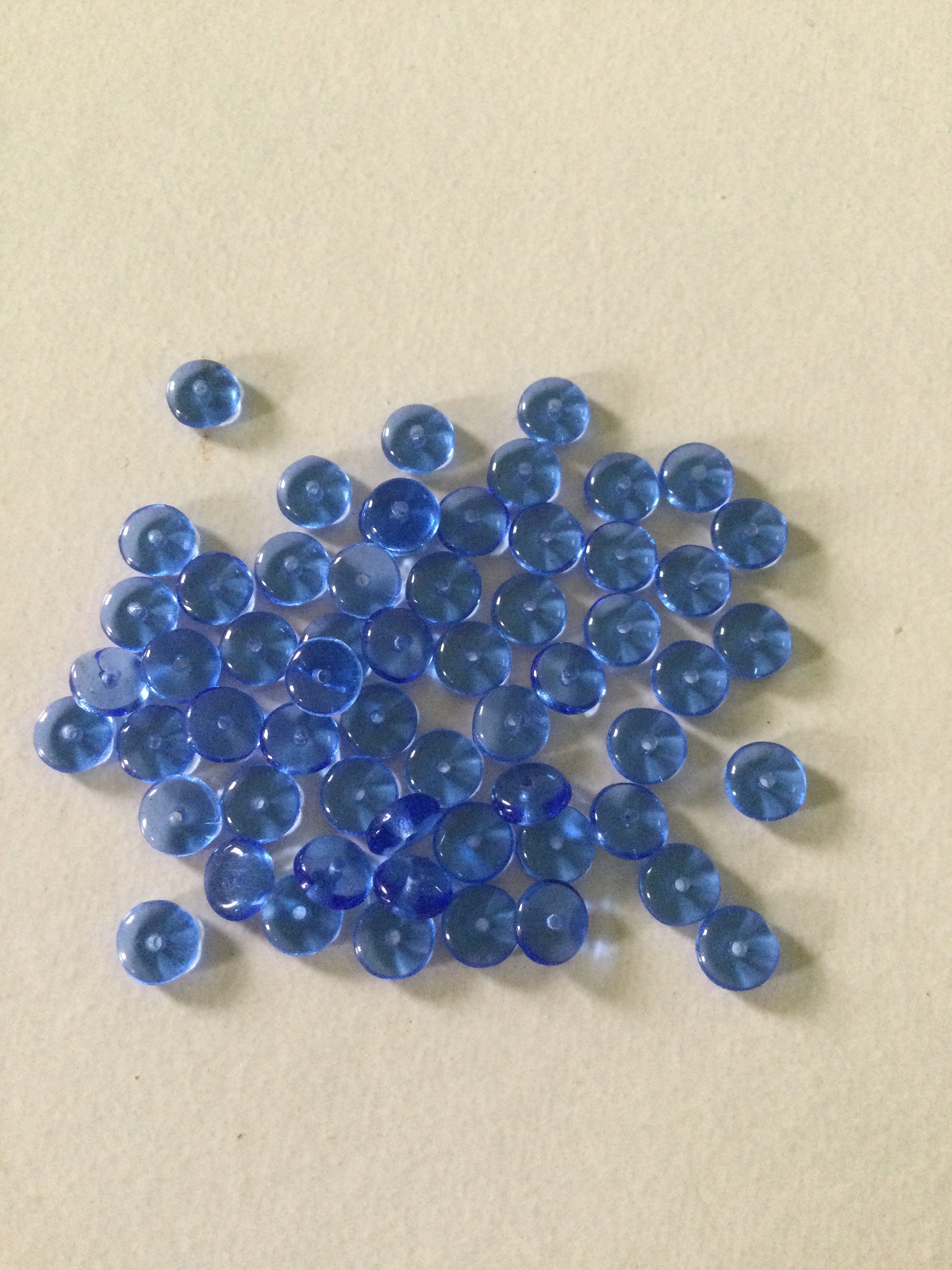 6mm Smooth Blue Capri Disk Bead, 6mm Blue Wafer Bead, Czech Blue Pressed Glass Bead, Transparent Capri Blue 6mm Wafer Bead