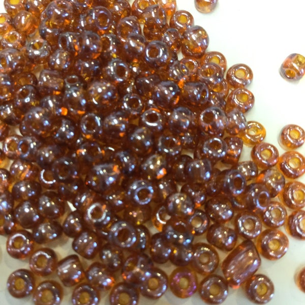 5/0 Czech Amber Seed Bead, Transparent Large Rocaille Seed Bead, Earthtone Size 5 Seed Bead