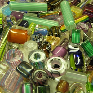 Multi Colored Cane Glass Beads, Pastels and Brights Furnace Glass Beads Art Glass Beads, American made Blown Glass Bead, Tubular Glass Beads
